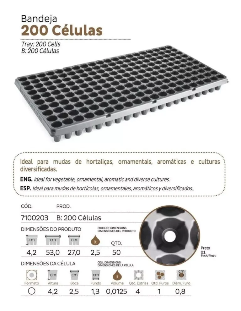 Bandeja Sementeira Horta Alface Temperos 200 Celulas 20 Und2