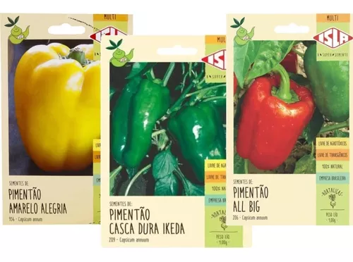 Kit 3 pacotes de Sementes Isla Horta Pimentao Verde Vermelho Amarelo